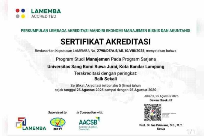 FEB Universitas Saburai Dapat Akreditasi Baik Sekali