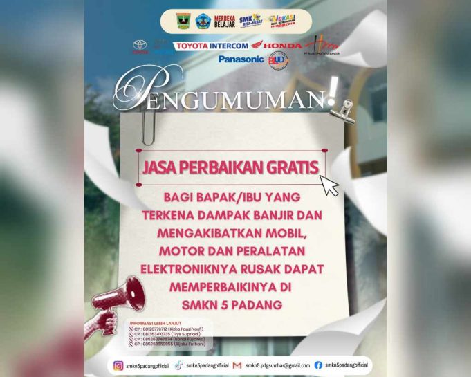 Dari Sekolah untuk Rakyat, SMKN 5 Padang : Gratis Perbaikan Kendaraan – Elektronik