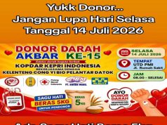 Donor Darah Akbar ke-15 Tanjungpinang Digelar 14 Juli 2026, Pendonor Dapat Beras 5 Kg dan Paket Nasi Ayam
