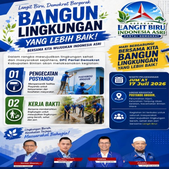 Demokrat Bintan Gelar Aksi Bangun Lingkungan di Posyandu Anggur, Ajak Warga Kerja Bakti dan Pengecatan Posyandu