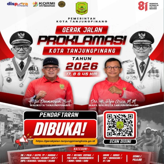 Gerak Jalan Proklamasi Tanjungpinang 2026 Resmi Dibuka, Dispora Ajak Masyarakat Daftar untuk Rute 17, 8, dan 45 Kilometer