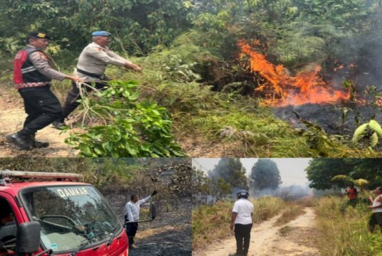 Polsek Bukit Bestari Bersama Damkar dan Warga Padamkan Kebakaran Lahan 1,5 Hektare di Dompak